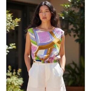 Self Contrast Abstract Print Sleeveless Bubble Hem Top NWT Medium